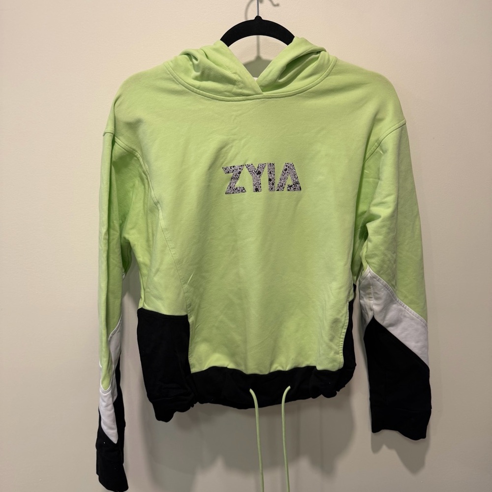 Zyia Active Lime Green with Black and White Women’s Hoodie Sweatshirt Size M
